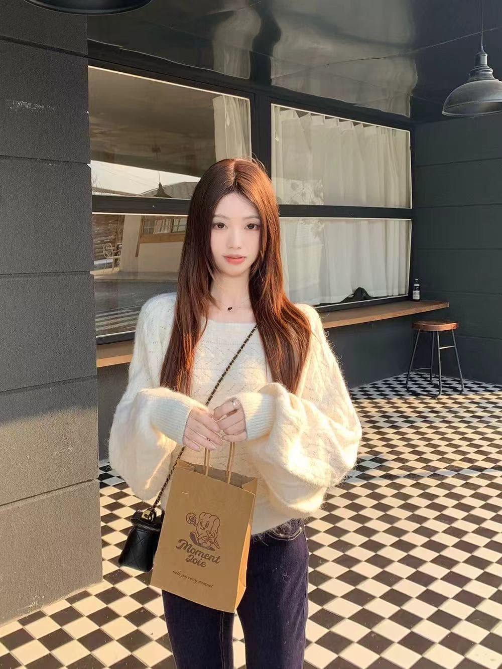 한 부서 chic 양모 니트 스웨터 여성 배트윙 소매 긴팔 스웨터 다용도 맨위 상세 이미지 9