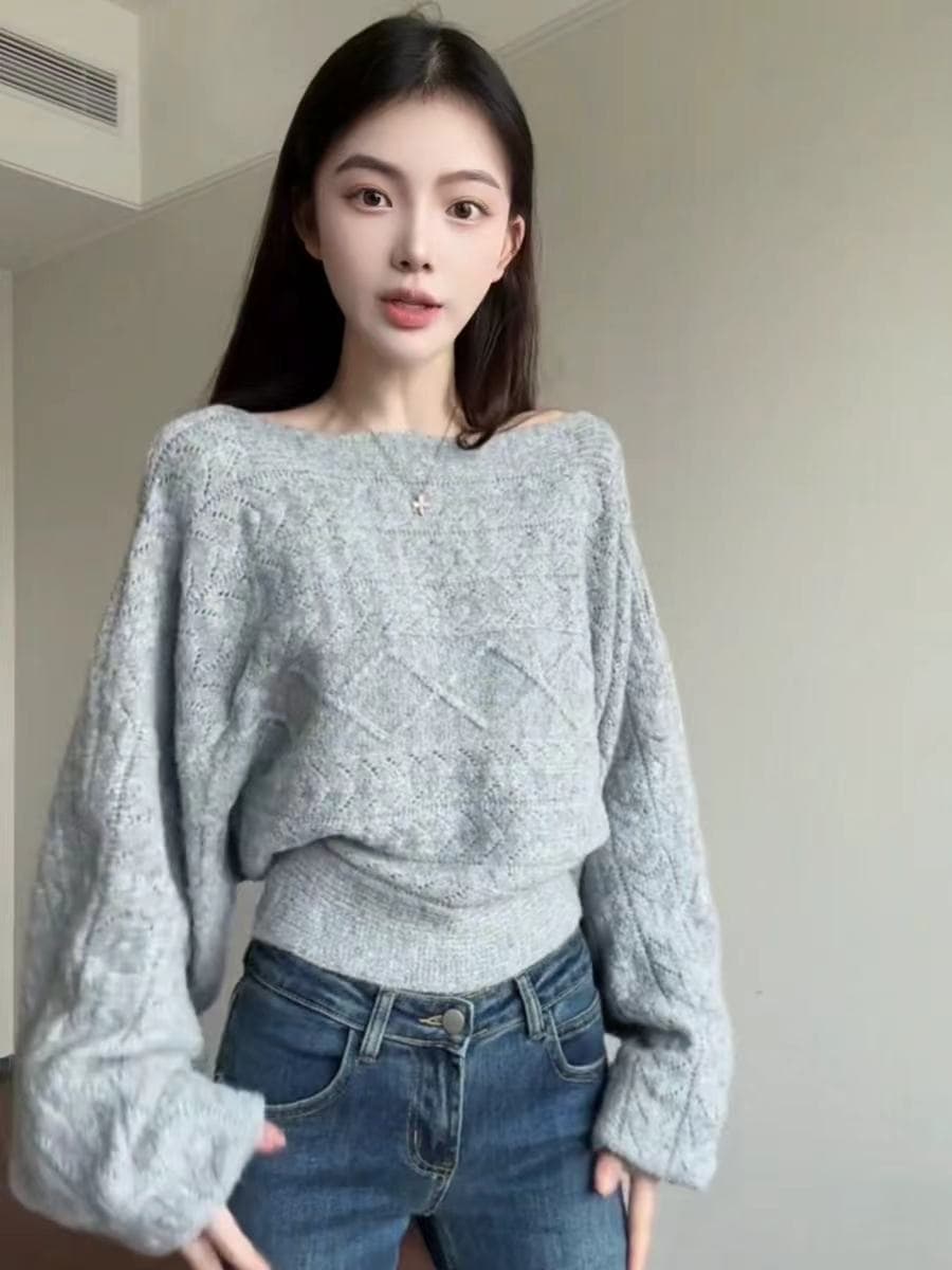 한 부서 chic 양모 니트 스웨터 여성 배트윙 소매 긴팔 스웨터 다용도 맨위 상세 이미지 11