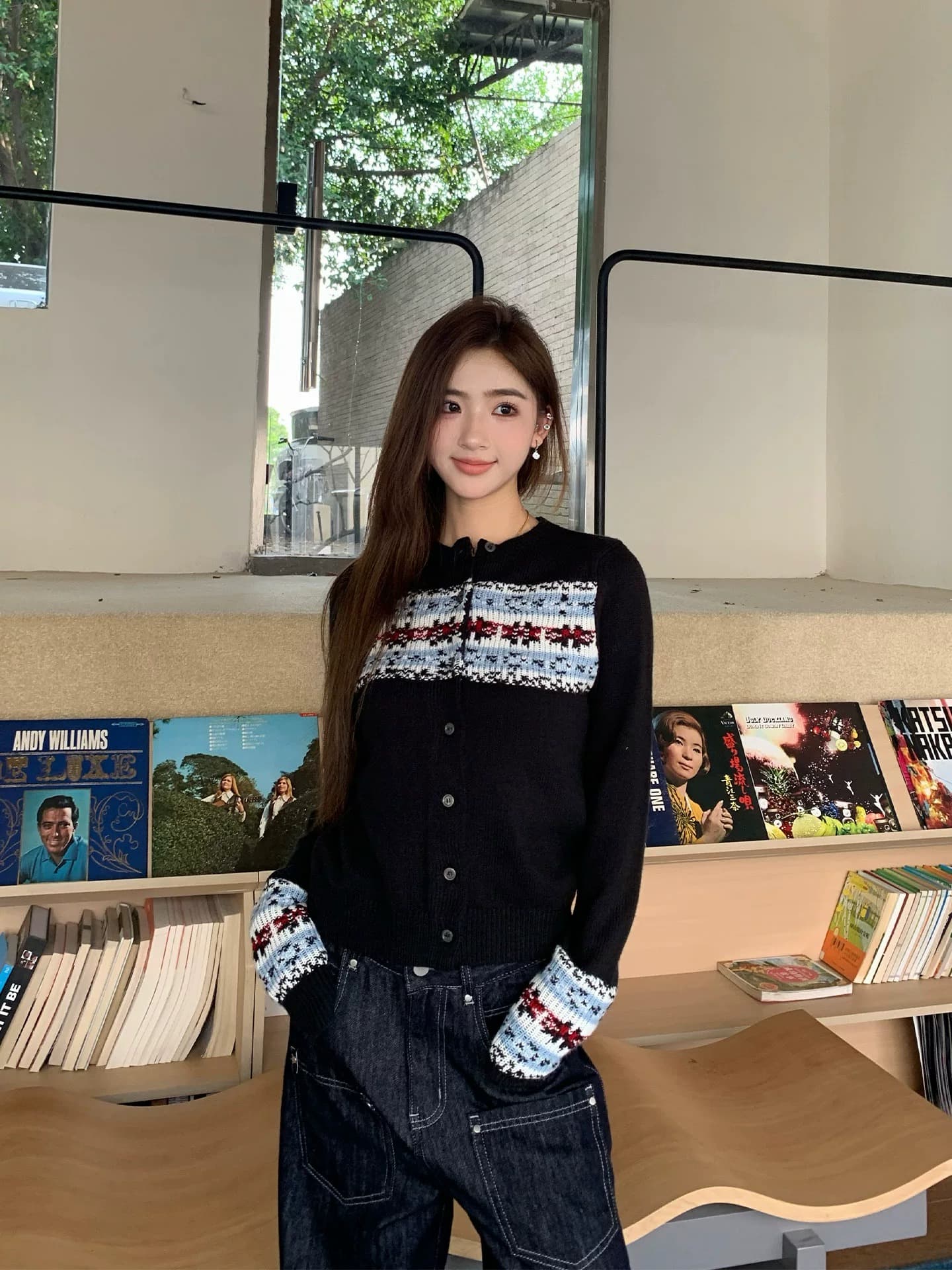 레트로 공정한 섬 자카드 스웨터 니트 오픈 가디건 여성 봄 가을 부드러운 찹쌀 느긋한 긴팔 맨위 이미지 4