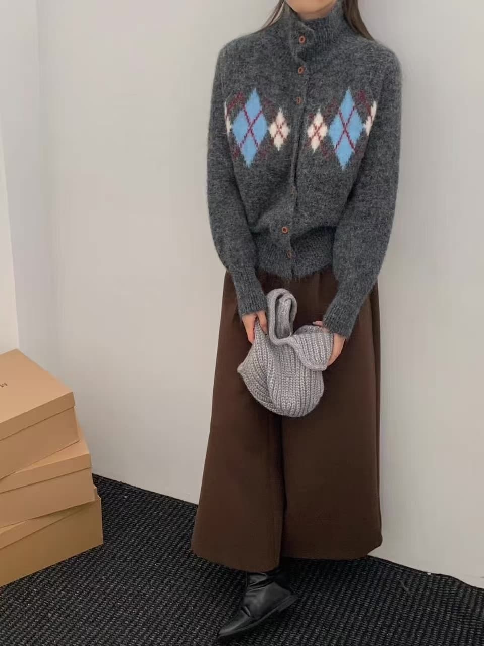 느긋한 바람 링 그리드 오픈 가디건 스웨터 가을 겨울 새로운 지방 mm 루즈핏 슬림해 보이는 패션 다용도 고유 한 맨위 상세 이미지 2
