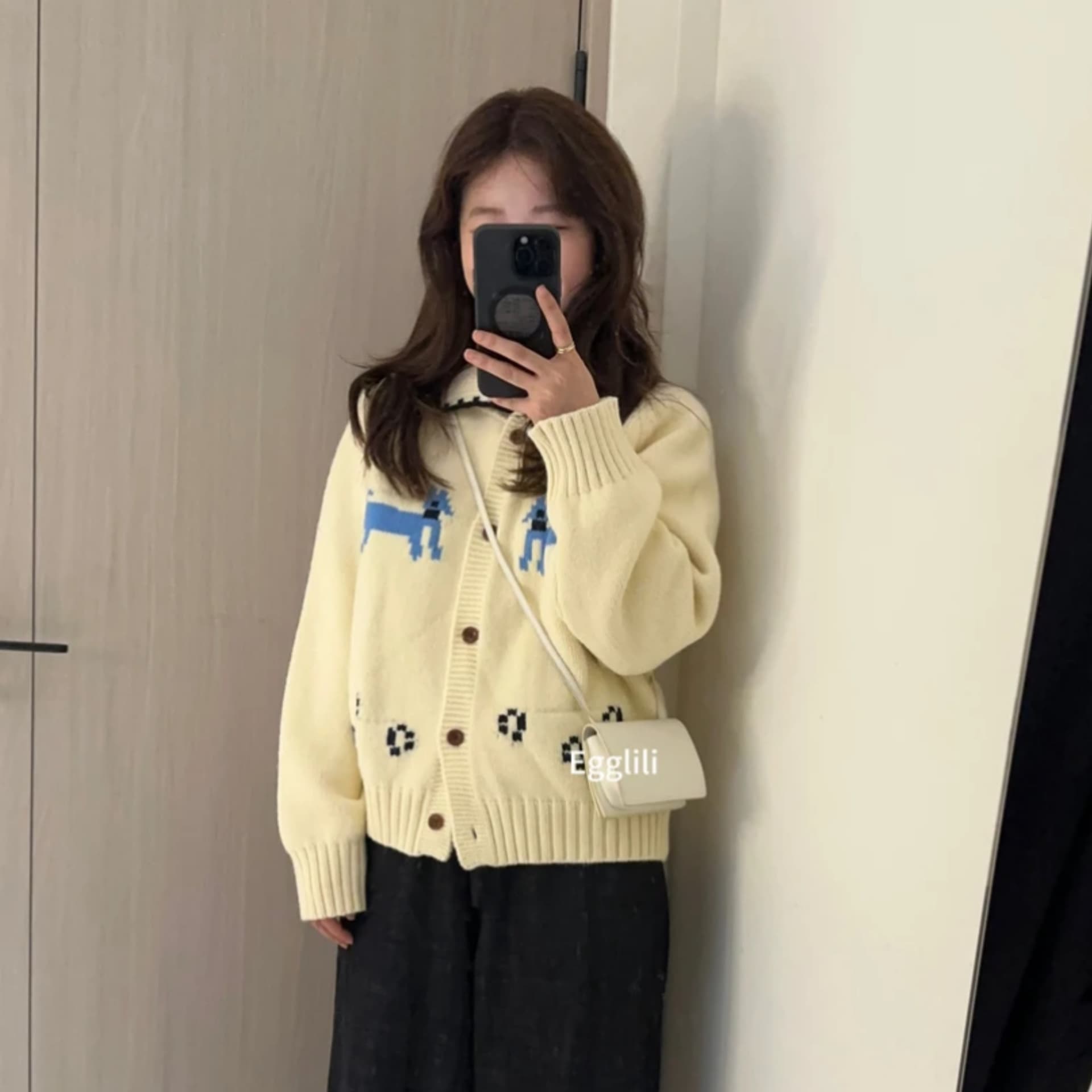2026 가을 겨울 한 부서 배색 측면 폴로 칼라 강아지 자카드 니트 오픈 가디건 여성 연령 감소 부드러운 찹쌀 캐주얼 스웨터 코트 이미지 5