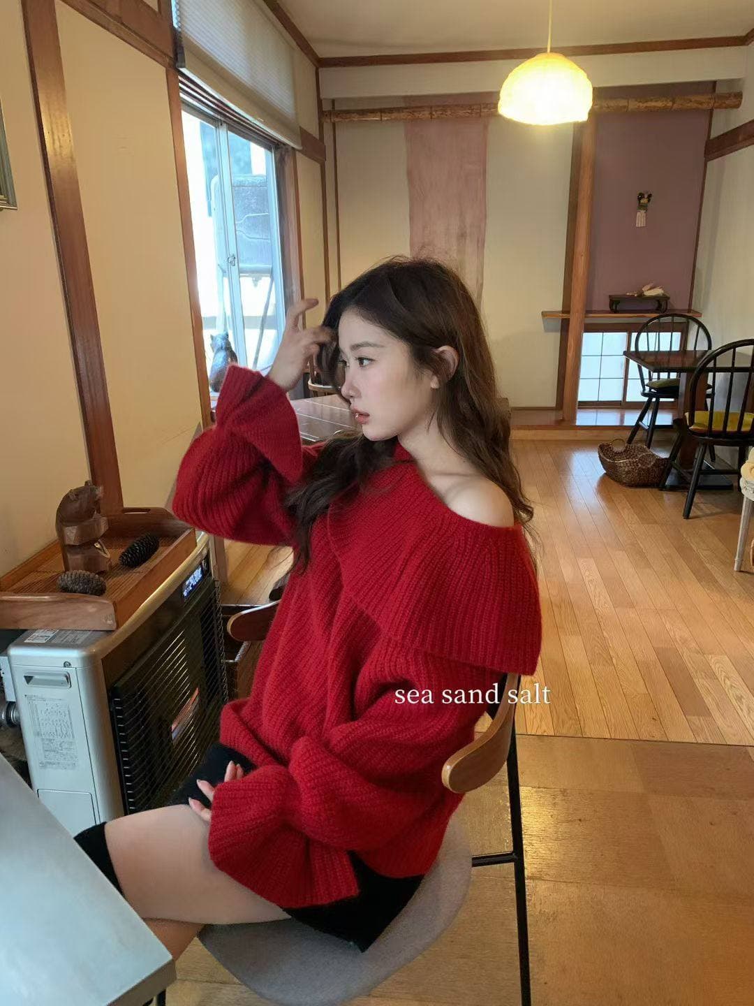 2026 진짜 hin 아름다움 hin 있음 질감 연례 회의 시리즈 프릴 비스듬한 어깨 스웨터 상세 이미지 8