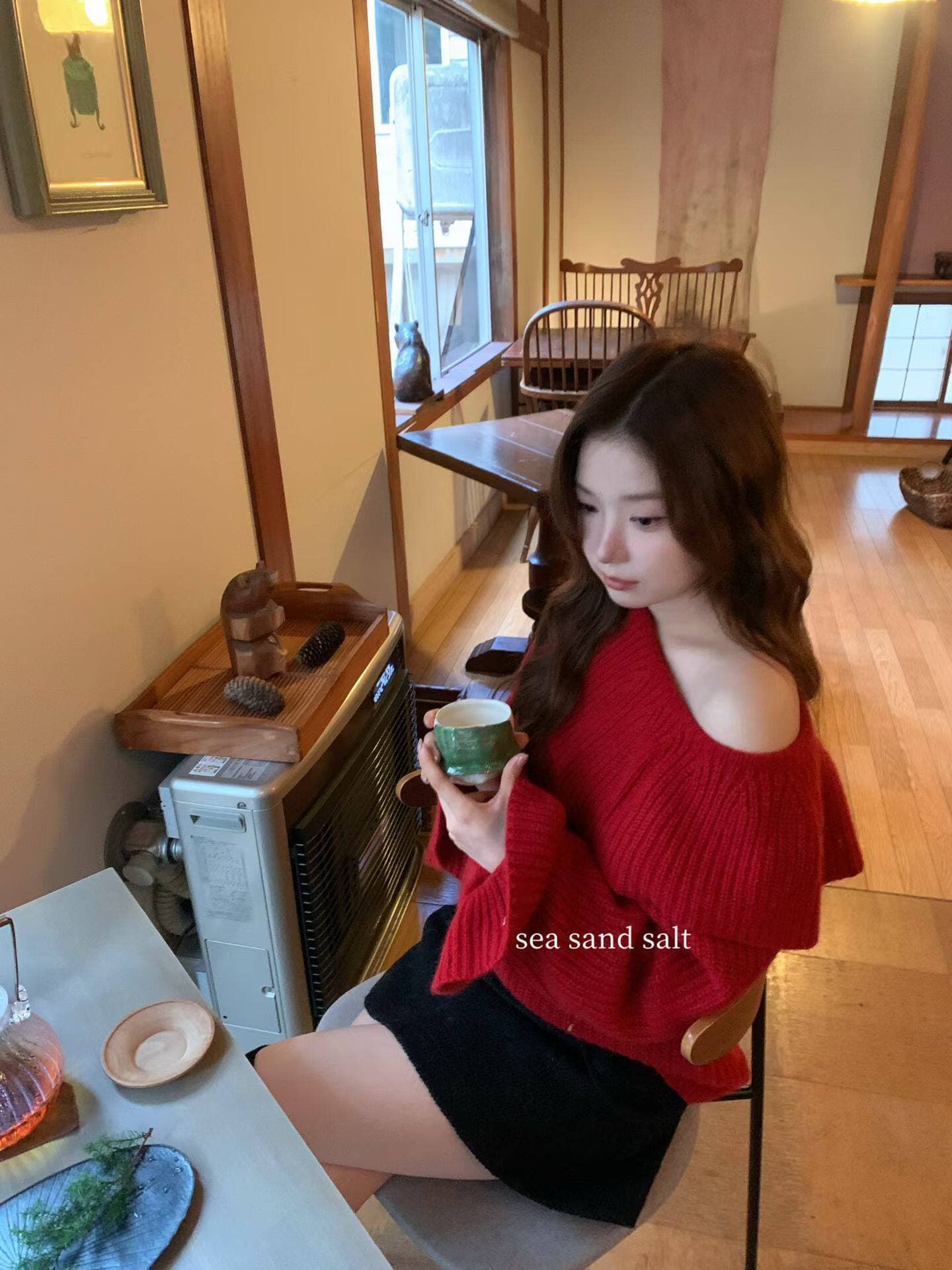 2026 진짜 hin 아름다움 hin 있음 질감 연례 회의 시리즈 프릴 비스듬한 어깨 스웨터 상세 이미지 11