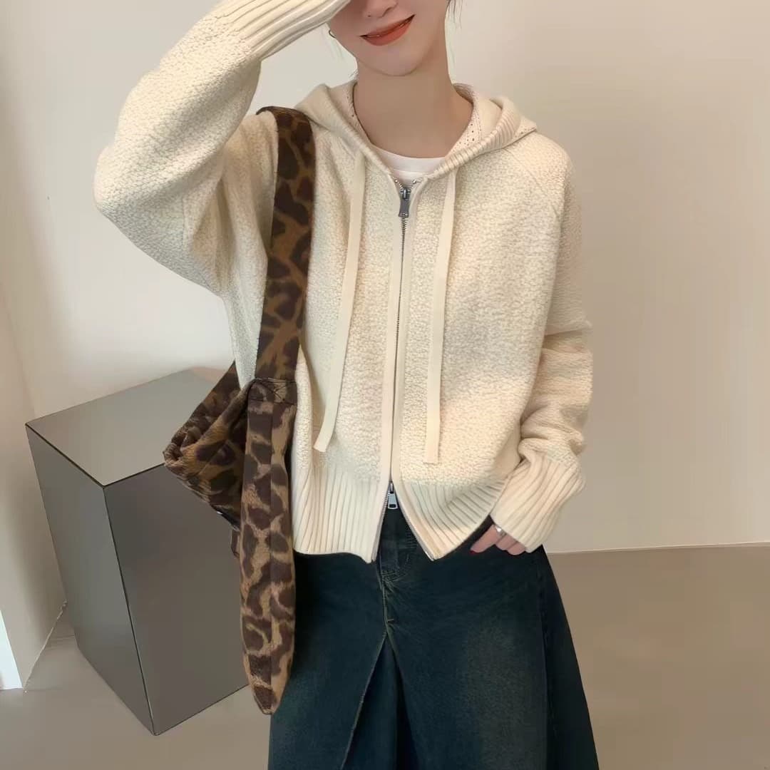 한 부서 보 주님 사설 서비스 느슨함 센스 후드 니트 재킷 이미지 4
