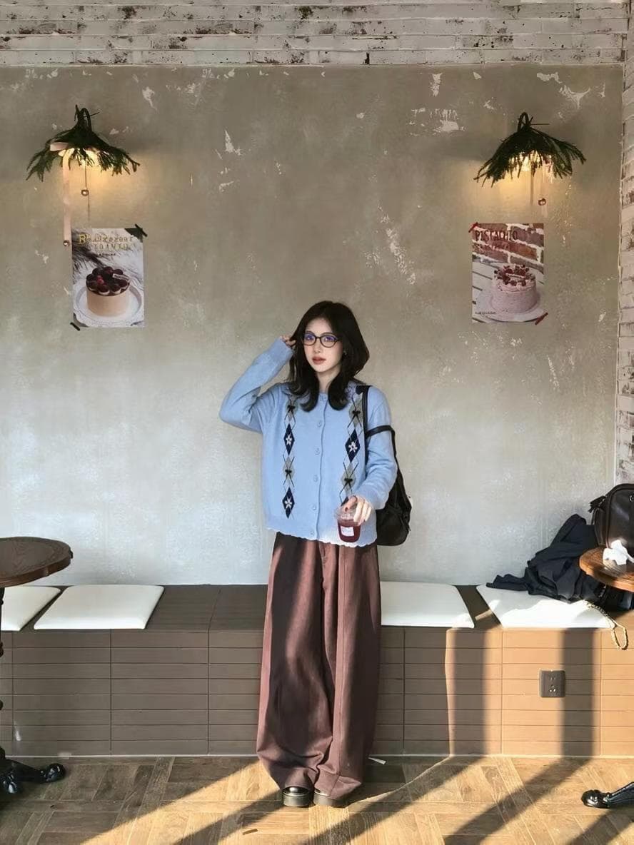 한국 ins 바람 링 그리드 자카드 니트 오픈 가디건 여성 부드러운 찹쌀 분위기 센스 레이스 스웨터 코트 상세 이미지 15