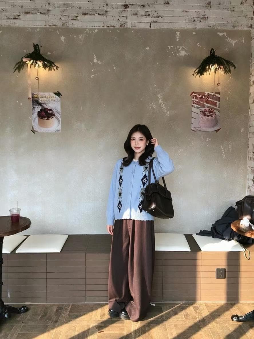 한국 ins 바람 링 그리드 자카드 니트 오픈 가디건 여성 부드러운 찹쌀 분위기 센스 레이스 스웨터 코트 상세 이미지 19