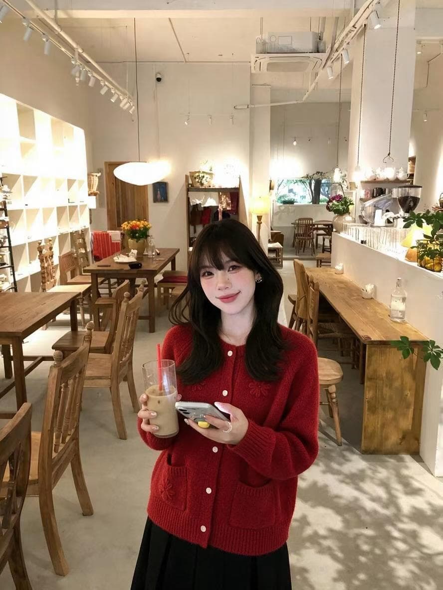 한국 ins 한 부서 3 차원 작은 꽃 니트 오픈 가디건 여성 부드러운 찹쌀 라운드 넥 싱글 줄 버튼 스웨터 코트 기타 색상 상세 이미지 7