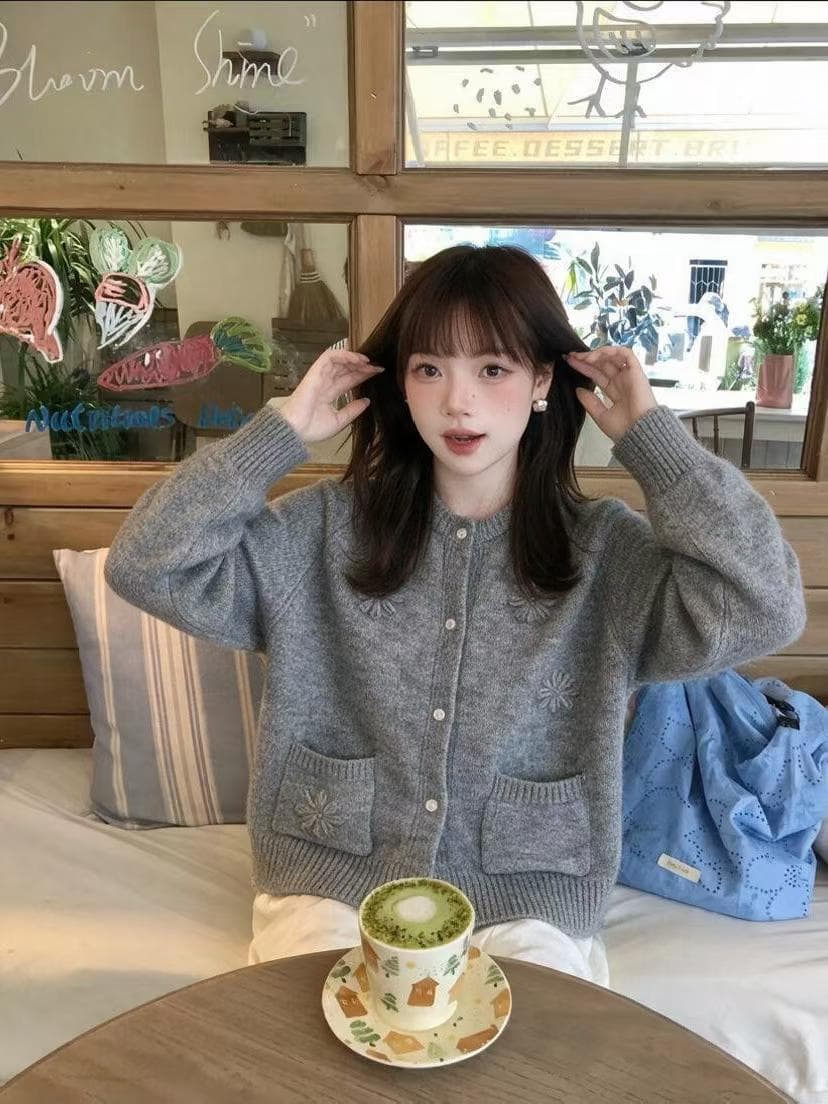 한국 ins 한 부서 3 차원 작은 꽃 니트 오픈 가디건 여성 부드러운 찹쌀 라운드 넥 싱글 줄 버튼 스웨터 코트 기타 색상 상세 이미지 19