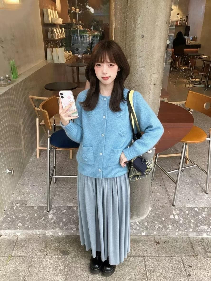 한국 ins 한 부서 3 차원 작은 꽃 니트 오픈 가디건 여성 부드러운 찹쌀 라운드 넥 싱글 줄 버튼 스웨터 코트 기타 색상 상세 이미지 35