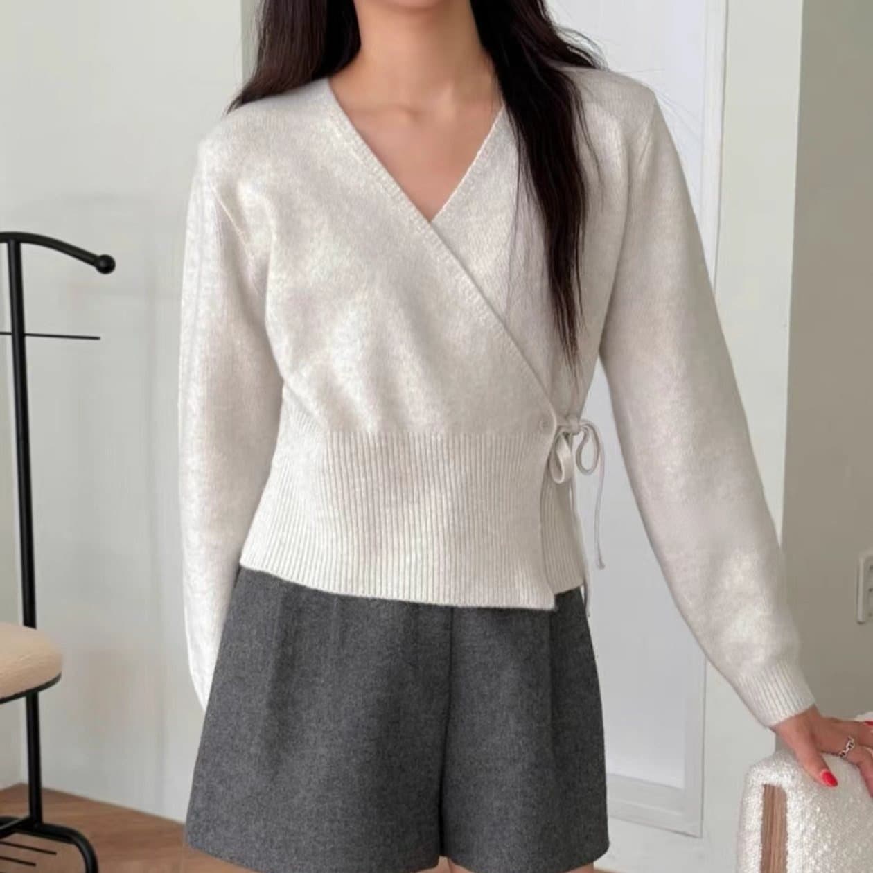 26 년 가을 겨울 새로운 한국 동대문 스트레이트 우편 단색 십자가 스타일 오픈 가디건 니트 스웨터 이미지 3
