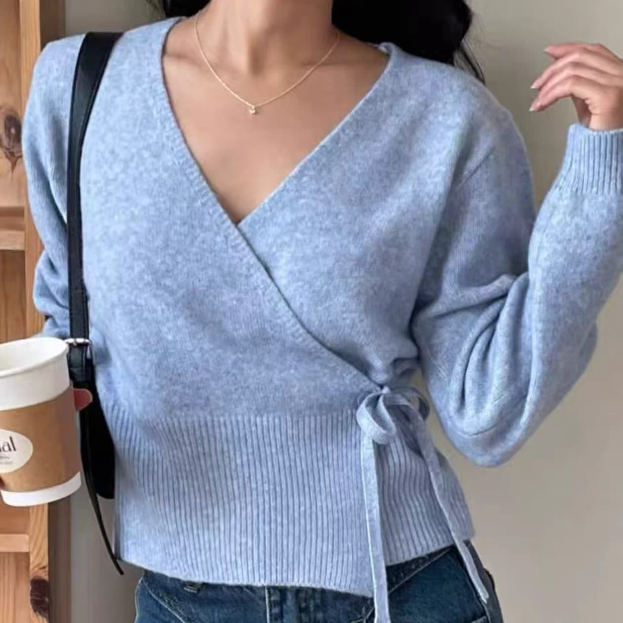 26 년 가을 겨울 새로운 한국 동대문 스트레이트 우편 단색 십자가 스타일 오픈 가디건 니트 스웨터 이미지 5