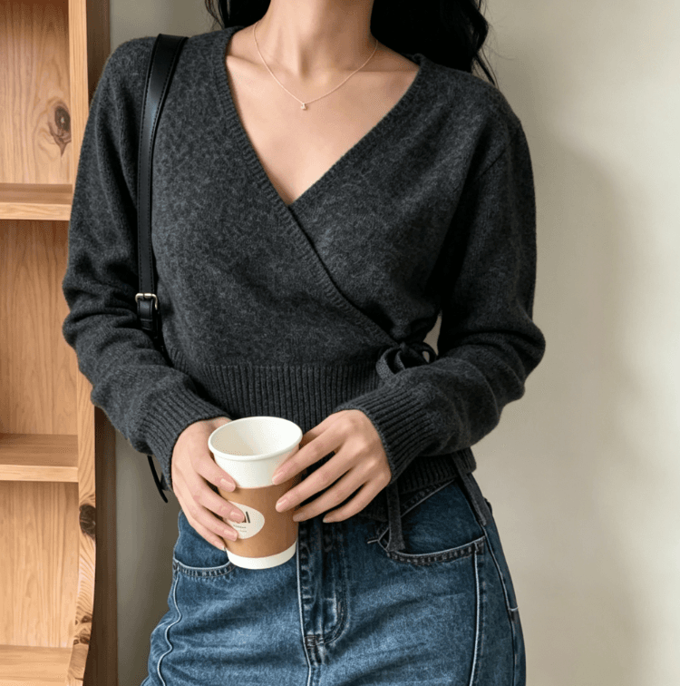 26 년 가을 겨울 새로운 한국 동대문 스트레이트 우편 단색 십자가 스타일 오픈 가디건 니트 스웨터