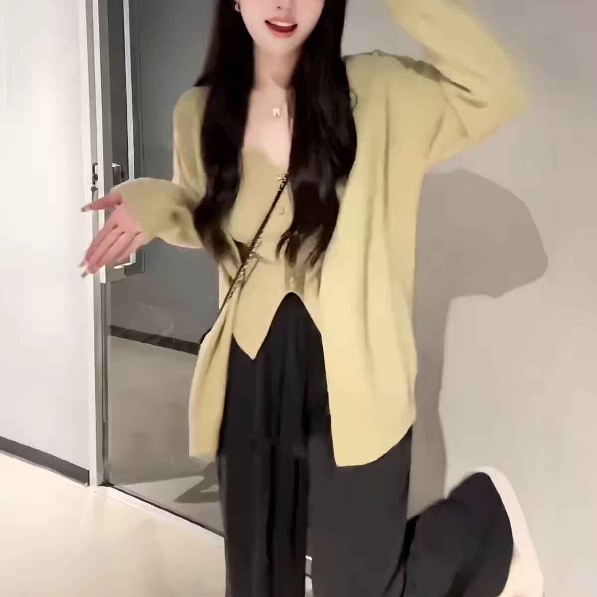 가을 겨울 니트 슬립 오픈 가디건 세트 여성 슬림해 보이는 표지 고기 자이언트 잘 생긴 투피스 세트 2026 슈퍼 화재 착용 가져 가라. 전체 집합 이미지 3