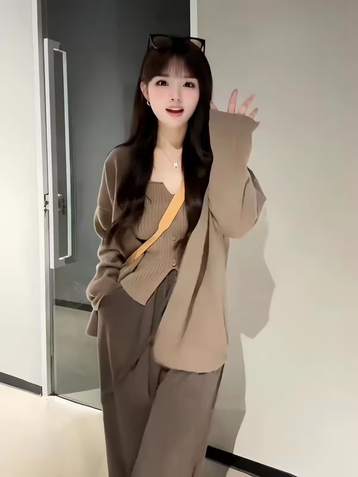 가을 겨울 니트 슬립 오픈 가디건 세트 여성 슬림해 보이는 표지 고기 자이언트 잘 생긴 투피스 세트 2026 슈퍼 화재 착용 가져 가라. 전체 집합 상세 이미지 4
