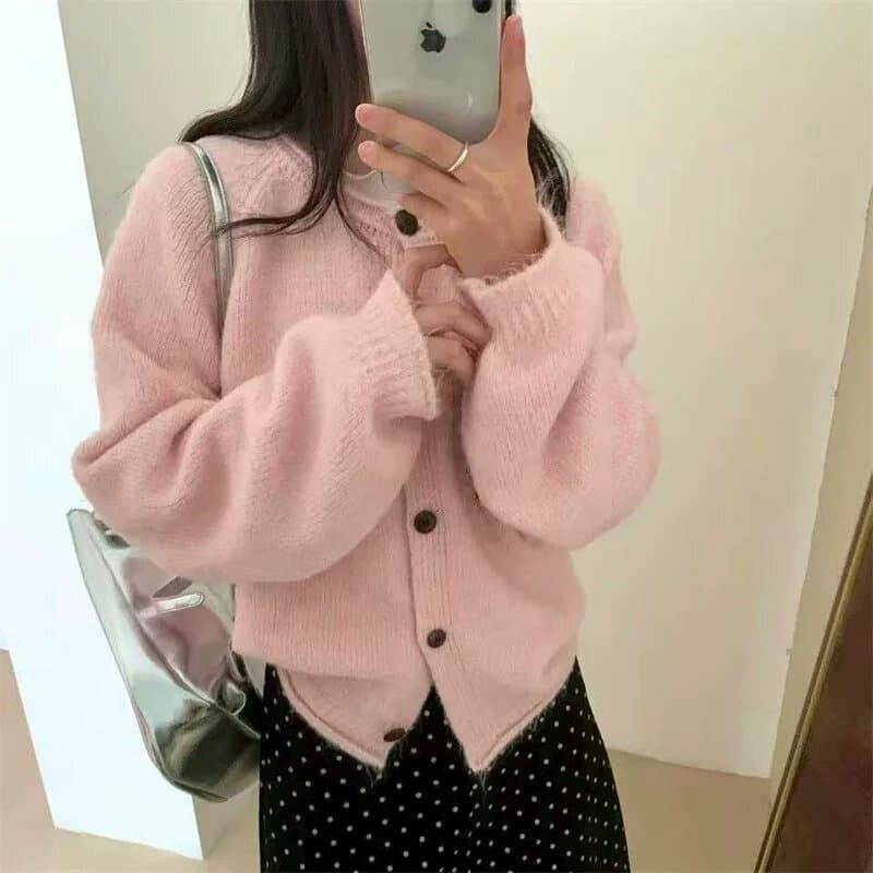 한 부서 라운드 넥 부드러운 찹쌀 스웨터 여자 여성 코트 가을 겨울 느긋한 바람 레트로 니트 오픈 가디건 외부 가져 가라. 루즈핏 맨위 여성