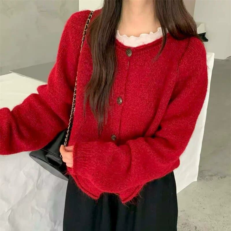 한 부서 라운드 넥 부드러운 찹쌀 스웨터 여자 여성 코트 가을 겨울 느긋한 바람 레트로 니트 오픈 가디건 외부 가져 가라. 루즈핏 맨위 여성 이미지 4