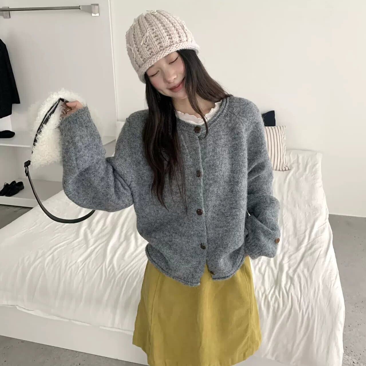 한 부서 라운드 넥 부드러운 찹쌀 스웨터 여자 여성 코트 가을 겨울 느긋한 바람 레트로 니트 오픈 가디건 외부 가져 가라. 루즈핏 맨위 여성 상세 이미지 2