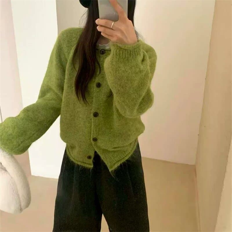 한 부서 라운드 넥 부드러운 찹쌀 스웨터 여자 여성 코트 가을 겨울 느긋한 바람 레트로 니트 오픈 가디건 외부 가져 가라. 루즈핏 맨위 여성 상세 이미지 4