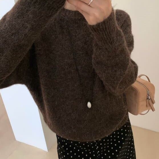 한 부서 단색 라운드 넥 풀오버 스웨터 여자 가을 겨울철 새로운 느긋한 부드러운 찹쌀 루즈핏 니트 스웨터 고급 센스 맨위 상세 이미지 7