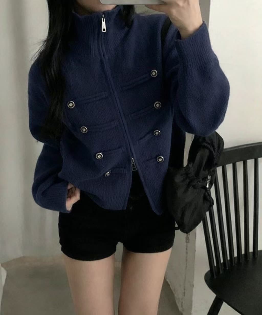 있음 선적 한 부서 다용도 두꺼운 스탠드 칼라 더블 지퍼 긴팔 니트 오픈 가디건 스웨터 코트 여성 이미지 3