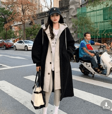 한국 chic 가을 겨울 새로운 롱 코트 페이크 레이어드 후드 치마 재킷 양털 플리스 다용도 루즈핏 패션 재킷 상세 이미지 1