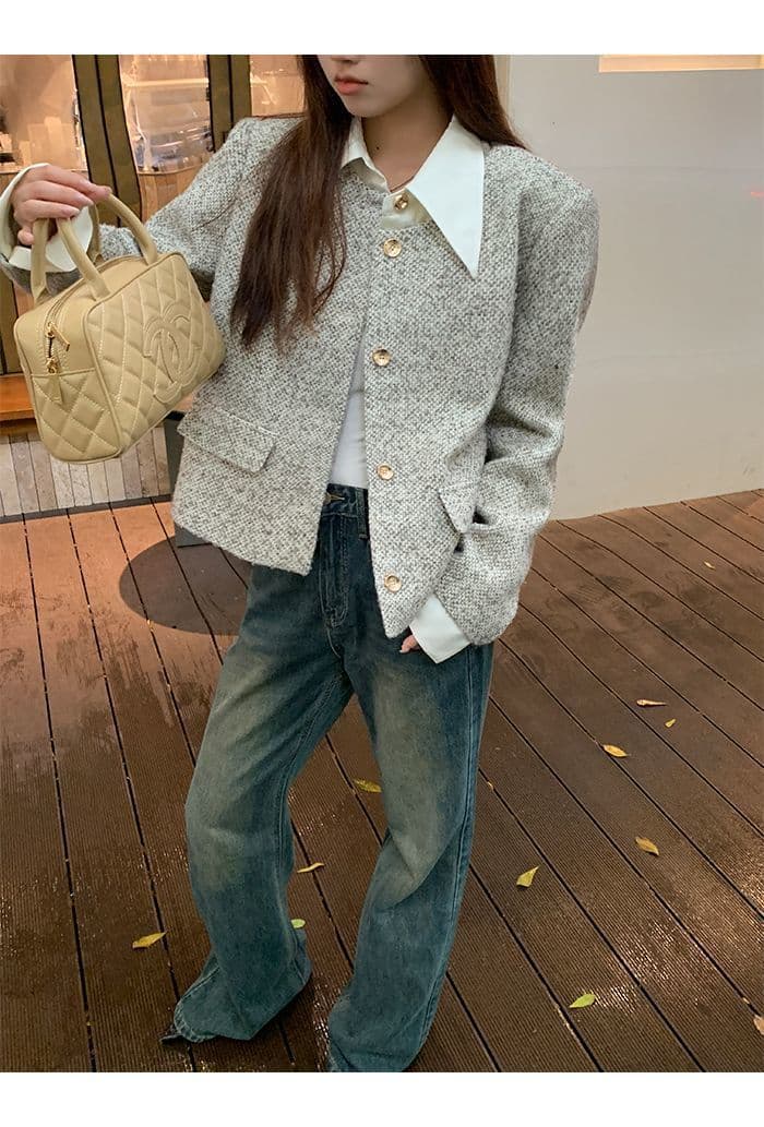 2026 가을 겨울 한 부서 페이크 레이어드 패치워크 폴로 칼라 작은 샤넬 스타일 있음 인사이드 리가 어깨 패드 원본 크기 상세 이미지 15