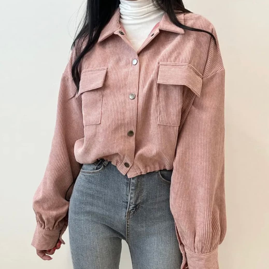 한국 chic 가을 새로운 프랑스식 레트로 폴로 칼라 더블 주머니 복잡한 펌프 로프 다용도 긴팔 코듀로이 여성 코트 상세 이미지 3