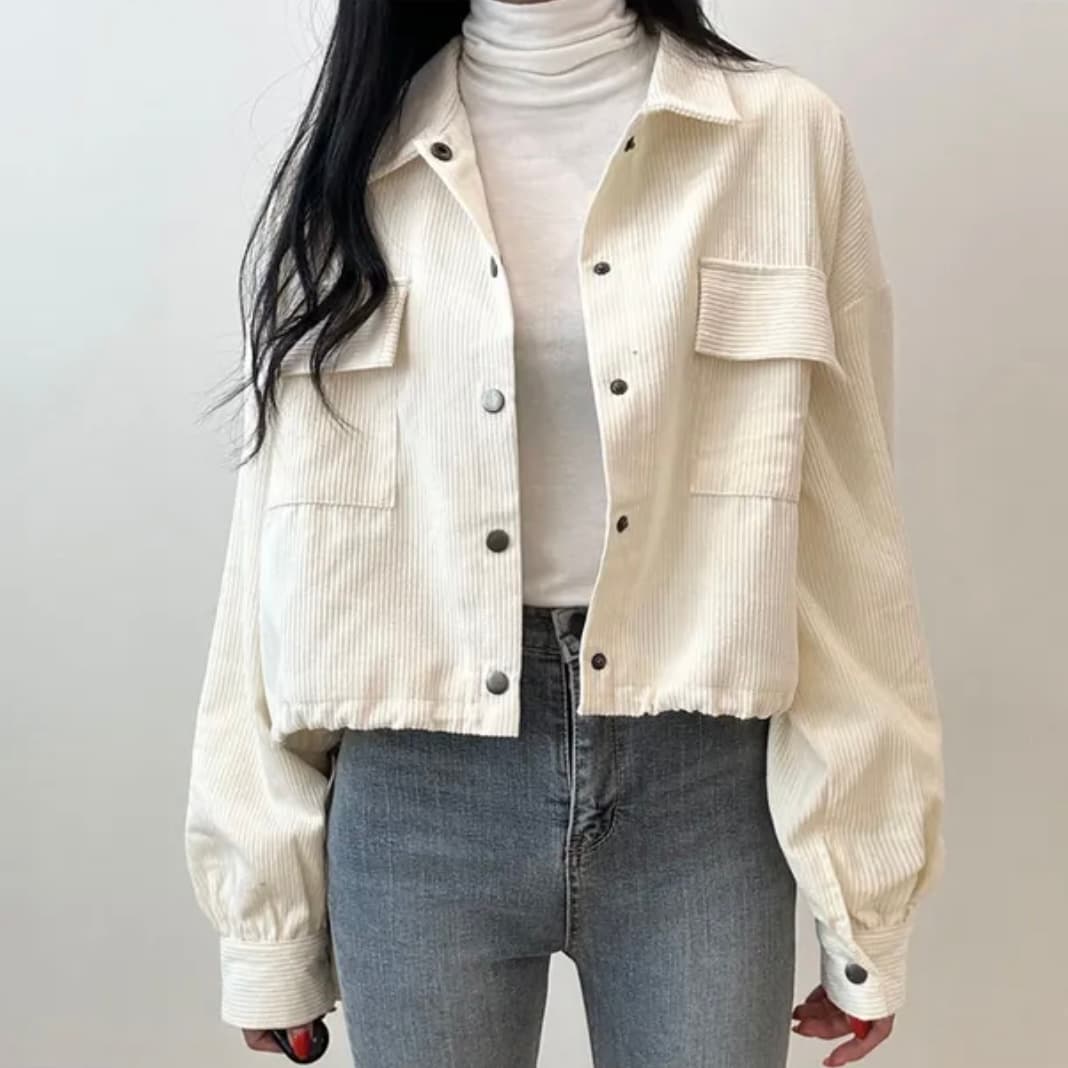 한국 chic 가을 새로운 프랑스식 레트로 폴로 칼라 더블 주머니 복잡한 펌프 로프 다용도 긴팔 코듀로이 여성 코트 상세 이미지 12