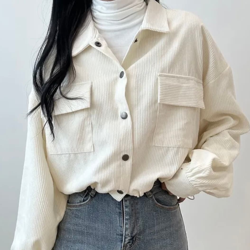 한국 chic 가을 새로운 프랑스식 레트로 폴로 칼라 더블 주머니 복잡한 펌프 로프 다용도 긴팔 코듀로이 여성 코트 상세 이미지 16
