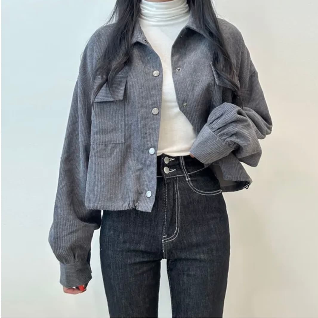 한국 chic 가을 새로운 프랑스식 레트로 폴로 칼라 더블 주머니 복잡한 펌프 로프 다용도 긴팔 코듀로이 여성 코트 상세 이미지 25
