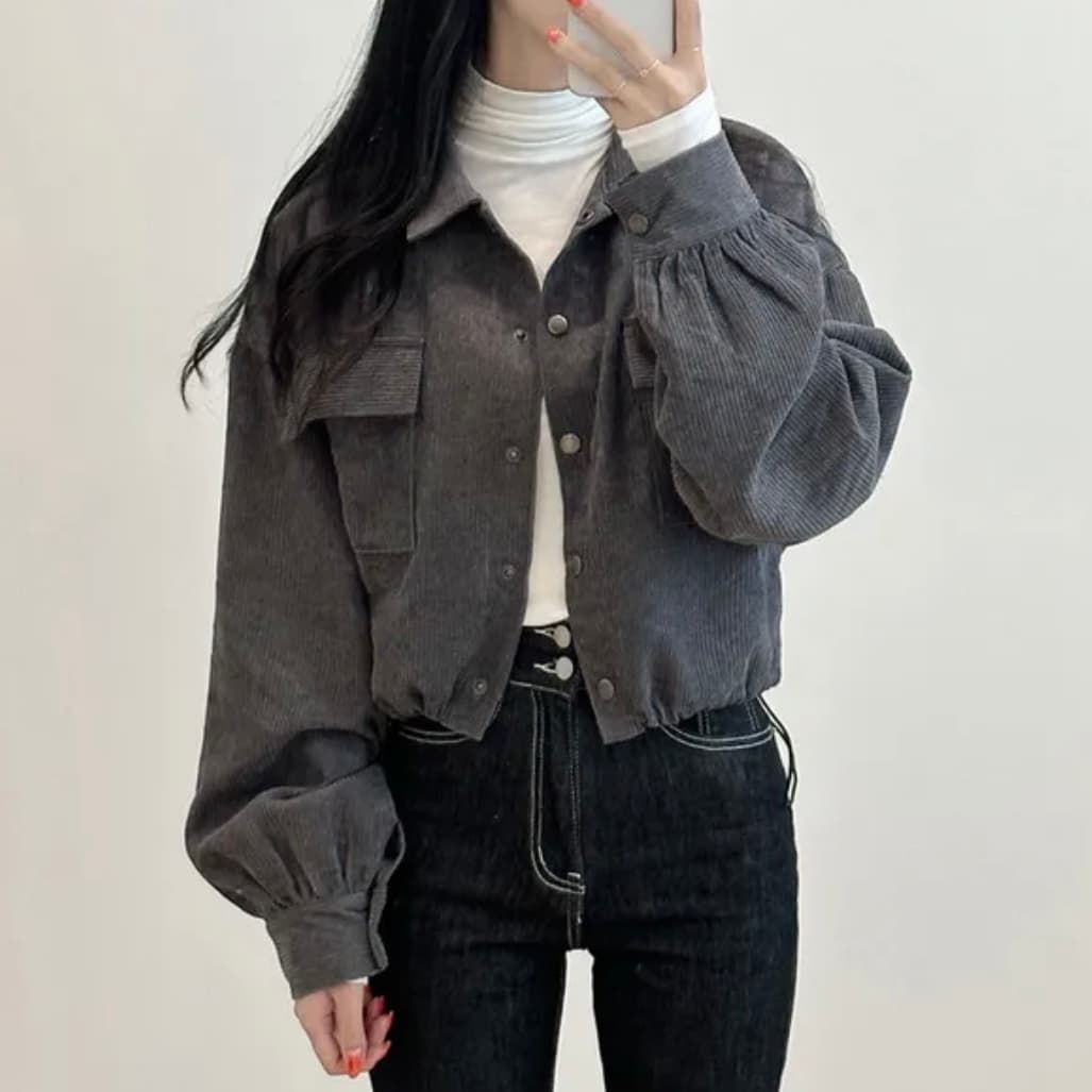 한국 chic 가을 새로운 프랑스식 레트로 폴로 칼라 더블 주머니 복잡한 펌프 로프 다용도 긴팔 코듀로이 여성 코트 상세 이미지 27