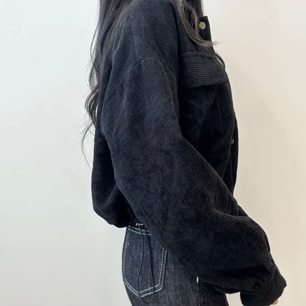 한국 chic 가을 새로운 프랑스식 레트로 폴로 칼라 더블 주머니 복잡한 펌프 로프 다용도 긴팔 코듀로이 여성 코트 상세 이미지 29