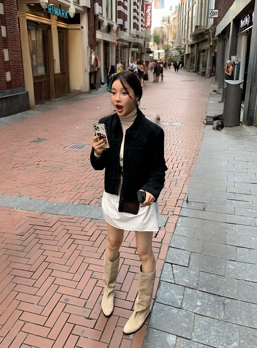 한국 chic 가을 레트로 잘 생긴 폴로 칼라 모조 가죽 플러시 루즈핏 다용도 지퍼 쇼트 스타일 긴팔 재킷 여성 코트 상세 이미지 23