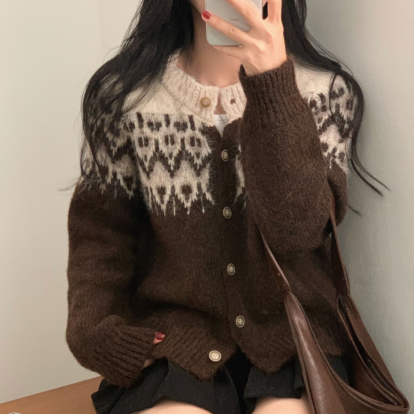 한국 chic 겨울 배색 싱글 줄 버튼 긴팔 스웨터 카디건 코트 상세 이미지 22