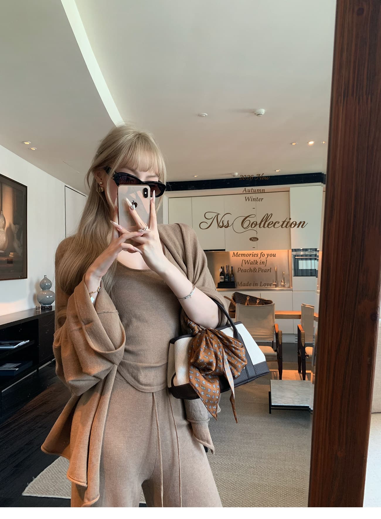 3종 세트 착용 가져 가라. 가을 니트 외부 가져 가라. 카디건 코트 민소매 한 첨부 된 의류 와이드 레그 팬츠 여성 겨울 캐주얼 상세 이미지 4