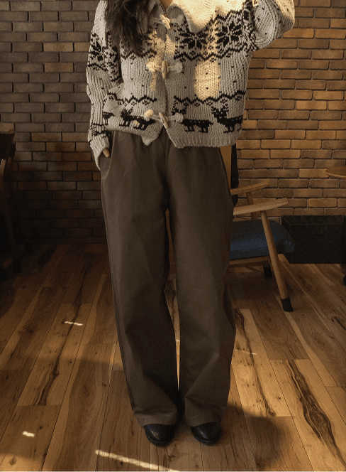 한국 디자인 센스 무거운 작업 자카드 빅 칼라 소뿔 버클 스웨터 카디건 코트 상세 이미지 13