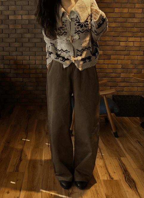 한국 디자인 센스 무거운 작업 자카드 빅 칼라 소뿔 버클 스웨터 카디건 코트 상세 이미지 20