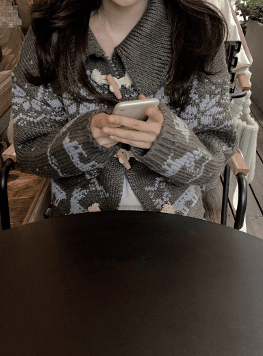 한국 디자인 센스 무거운 작업 자카드 빅 칼라 소뿔 버클 스웨터 카디건 코트 상세 이미지 31