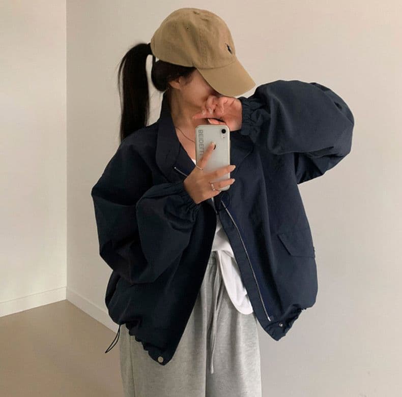한국 chic 미니멀리즘 레트로 반하이넥 루즈핏 캐주얼 다용도 펌프 Pleat 디자인 긴팔 바람막이 여성 코트 상세 이미지 2