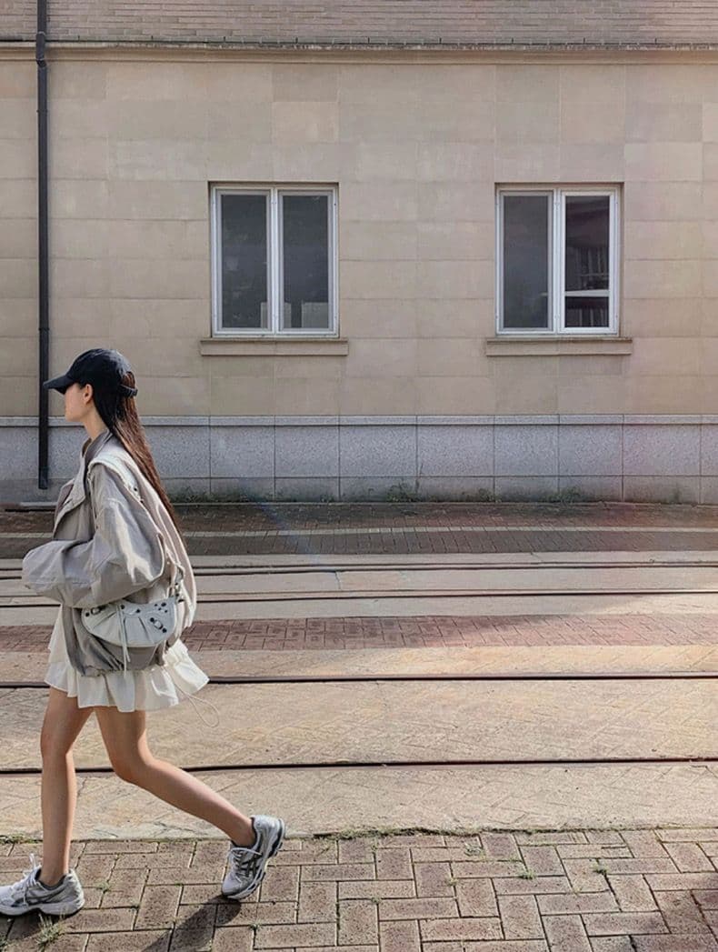 한국 chic 미니멀리즘 레트로 반하이넥 루즈핏 캐주얼 다용도 펌프 Pleat 디자인 긴팔 바람막이 여성 코트 상세 이미지 7