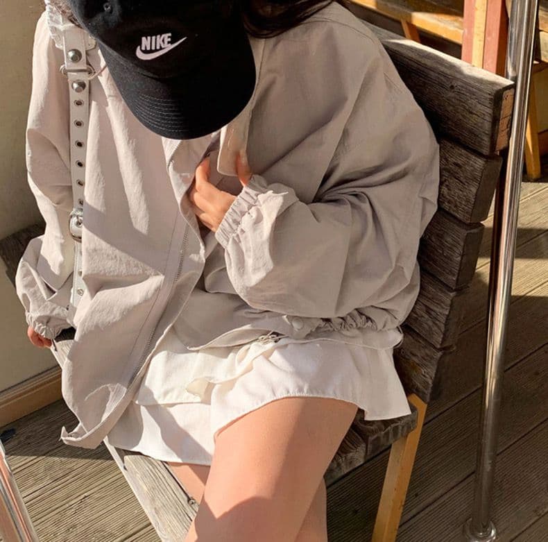 한국 chic 미니멀리즘 레트로 반하이넥 루즈핏 캐주얼 다용도 펌프 Pleat 디자인 긴팔 바람막이 여성 코트 상세 이미지 8