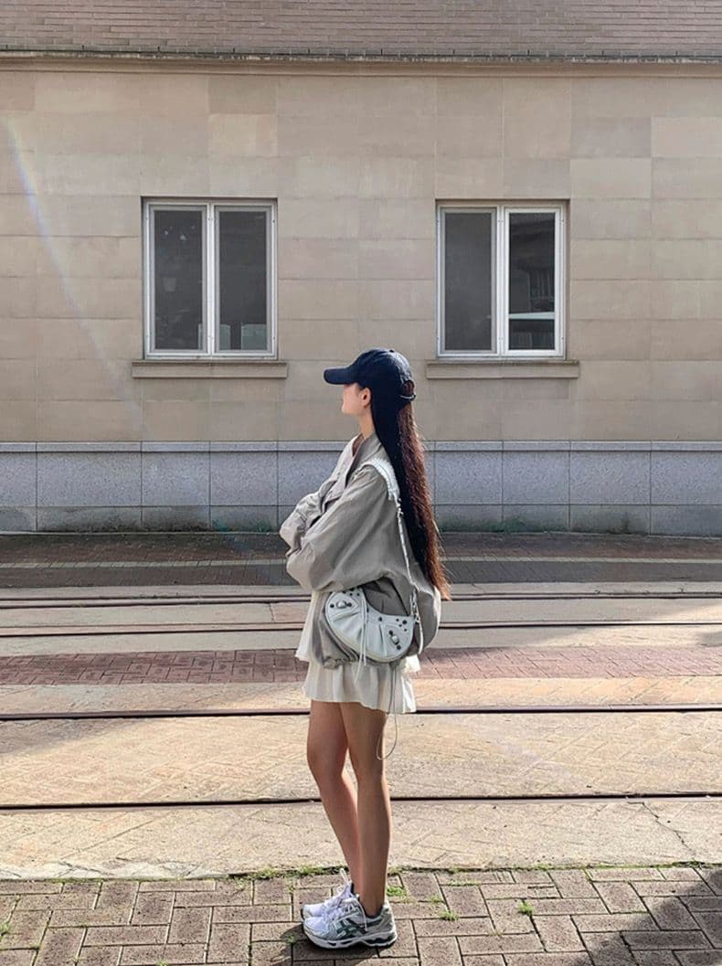 한국 chic 미니멀리즘 레트로 반하이넥 루즈핏 캐주얼 다용도 펌프 Pleat 디자인 긴팔 바람막이 여성 코트 상세 이미지 9