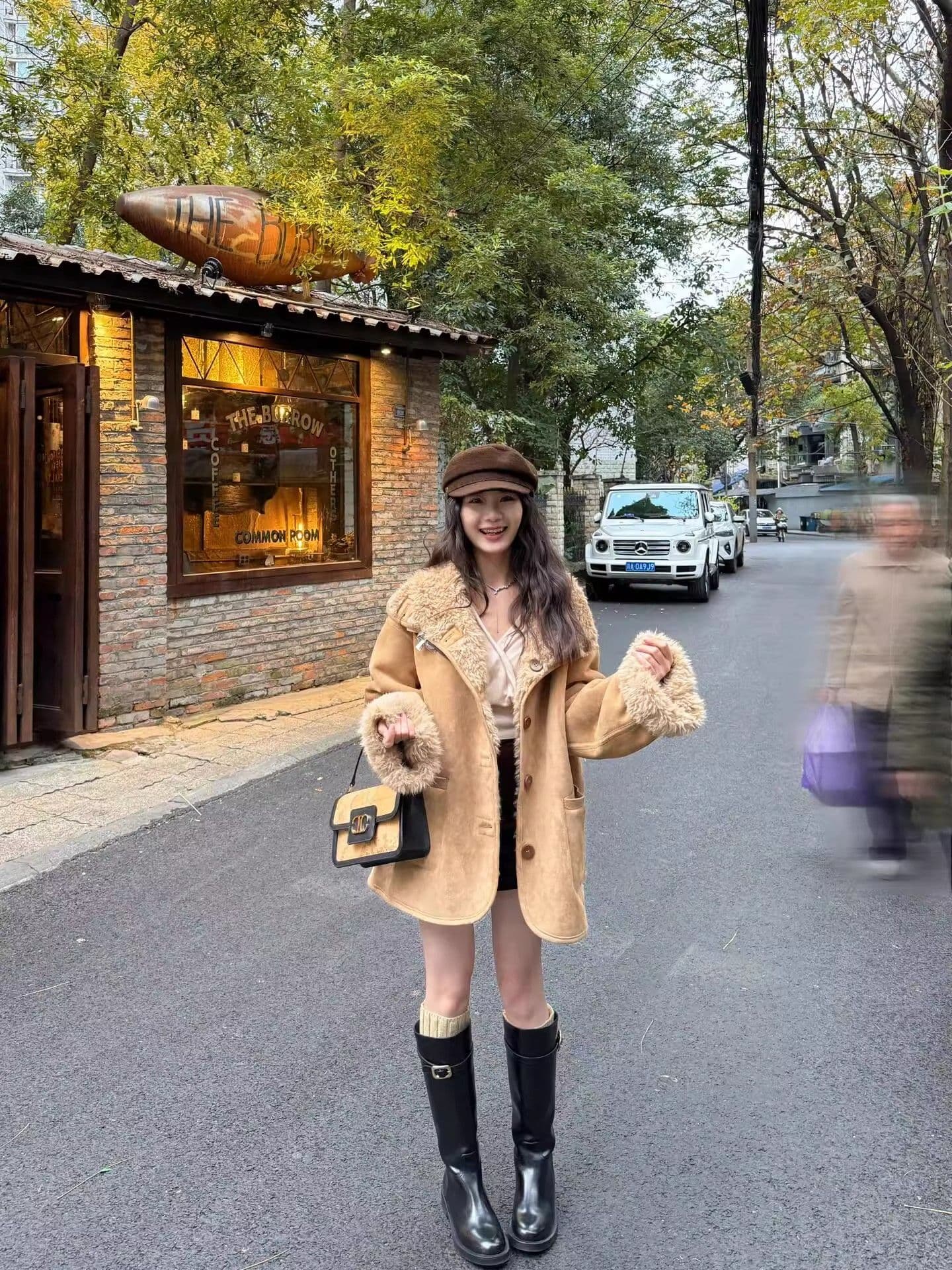 둘 착용 피모 하나 양털 오토바이 서비스 가을 겨울 루즈핏 두꺼운 스웨이드 모피 여성 코트 상세 이미지 4