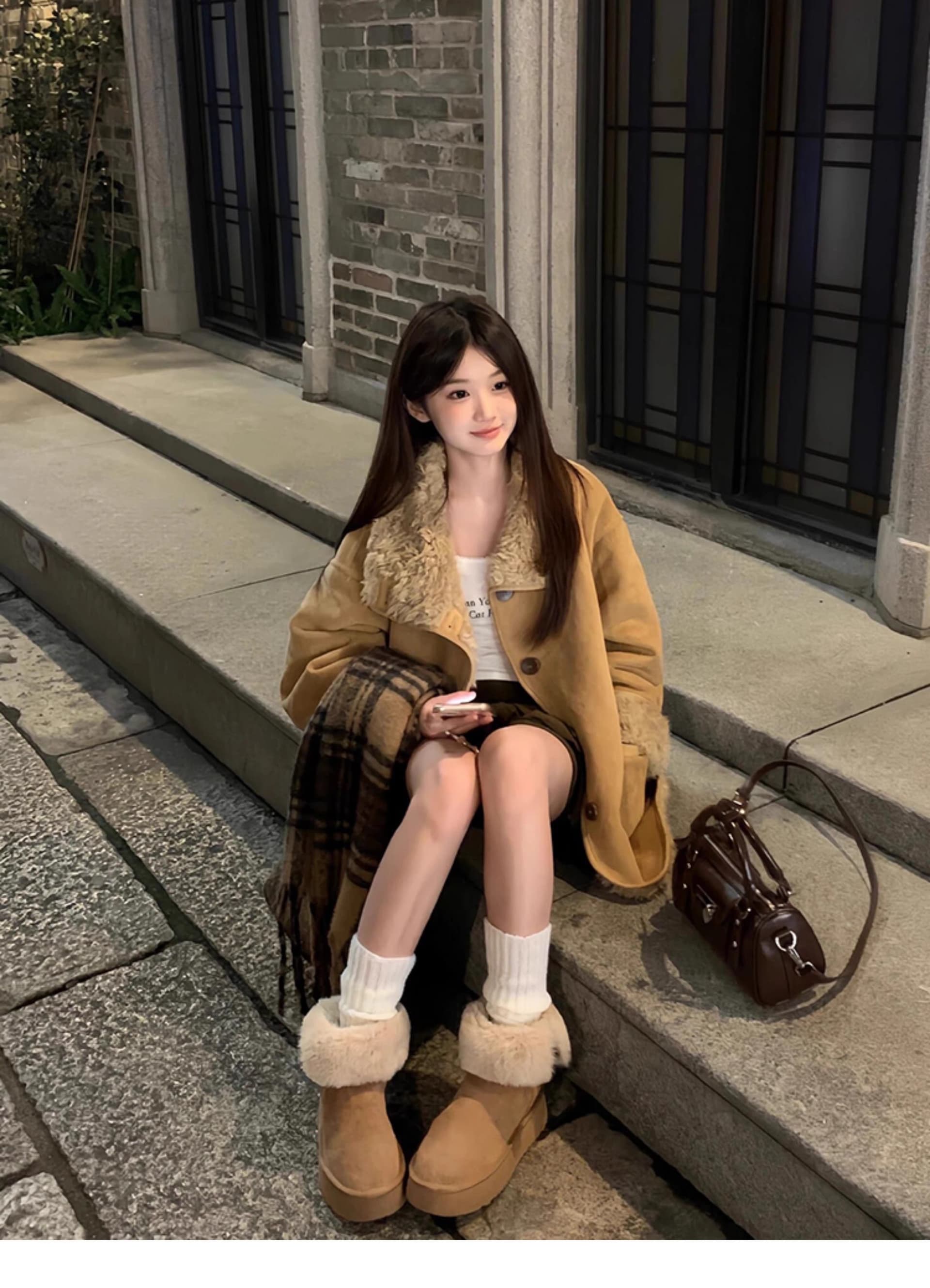 둘 착용 피모 하나 양털 오토바이 서비스 가을 겨울 루즈핏 두꺼운 스웨이드 모피 여성 코트 상세 이미지 8