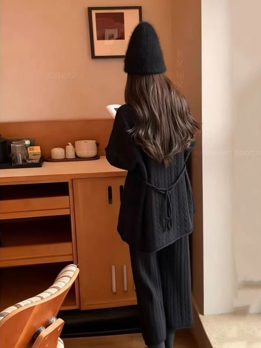 있음 선적 가을 새로운 한국 스타일 패션 느긋한 꽈배기 니트 스웨터 세트 상세 이미지 3