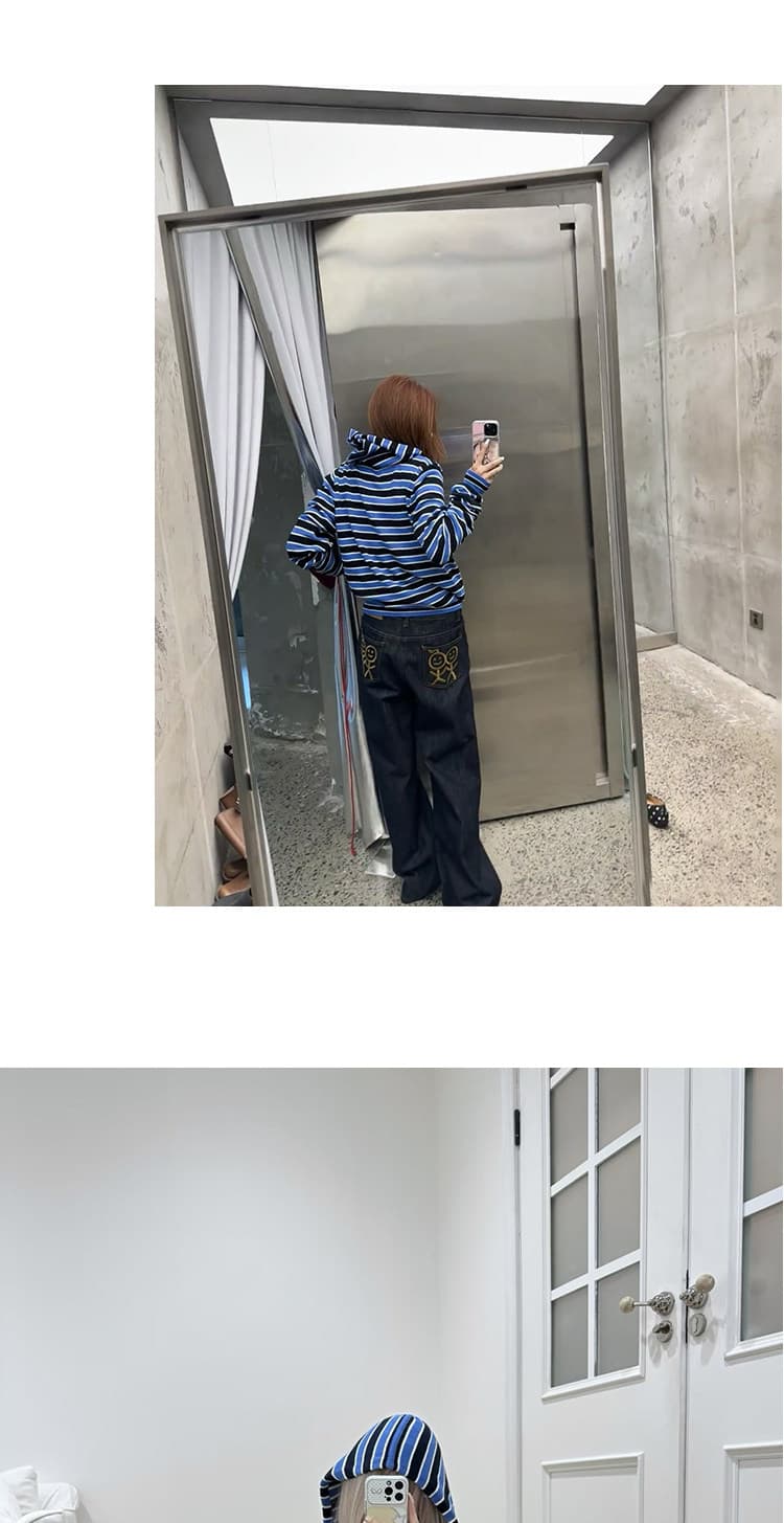 2026 가을 새로운 레트로 스트라이프 니트 후드티 여성 후드 루즈핏 지퍼 카디건 코트 상세 이미지 14