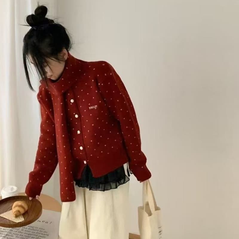 경기 스카프 우유 소금 짭짤한 복숭아 소녀 센스 조금 니트 오픈 가디건 여성 가을 겨울 루즈핏 스웨터 코트 이미지 5