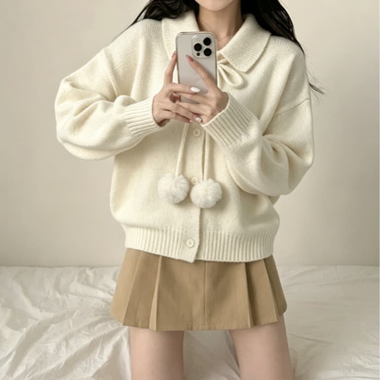 실사 한국 스타일 스웨터 단색 두꺼운 스타일 긴팔 베이비 칼라 레이스업 털 공 니트 스웨터 후드티 캐주얼 맨위
