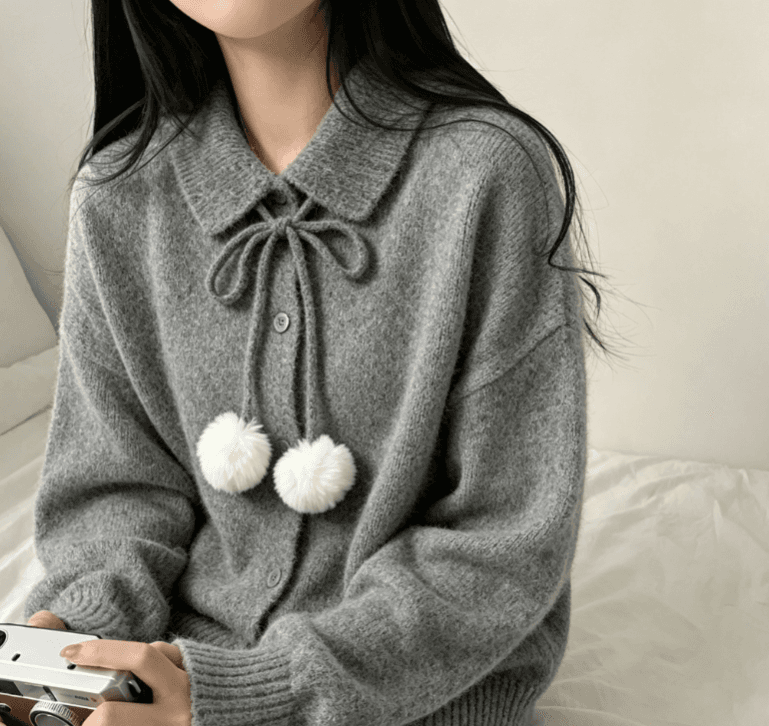 실사 한국 스타일 스웨터 단색 두꺼운 스타일 긴팔 베이비 칼라 레이스업 털 공 니트 스웨터 후드티 캐주얼 맨위 상세 이미지 10