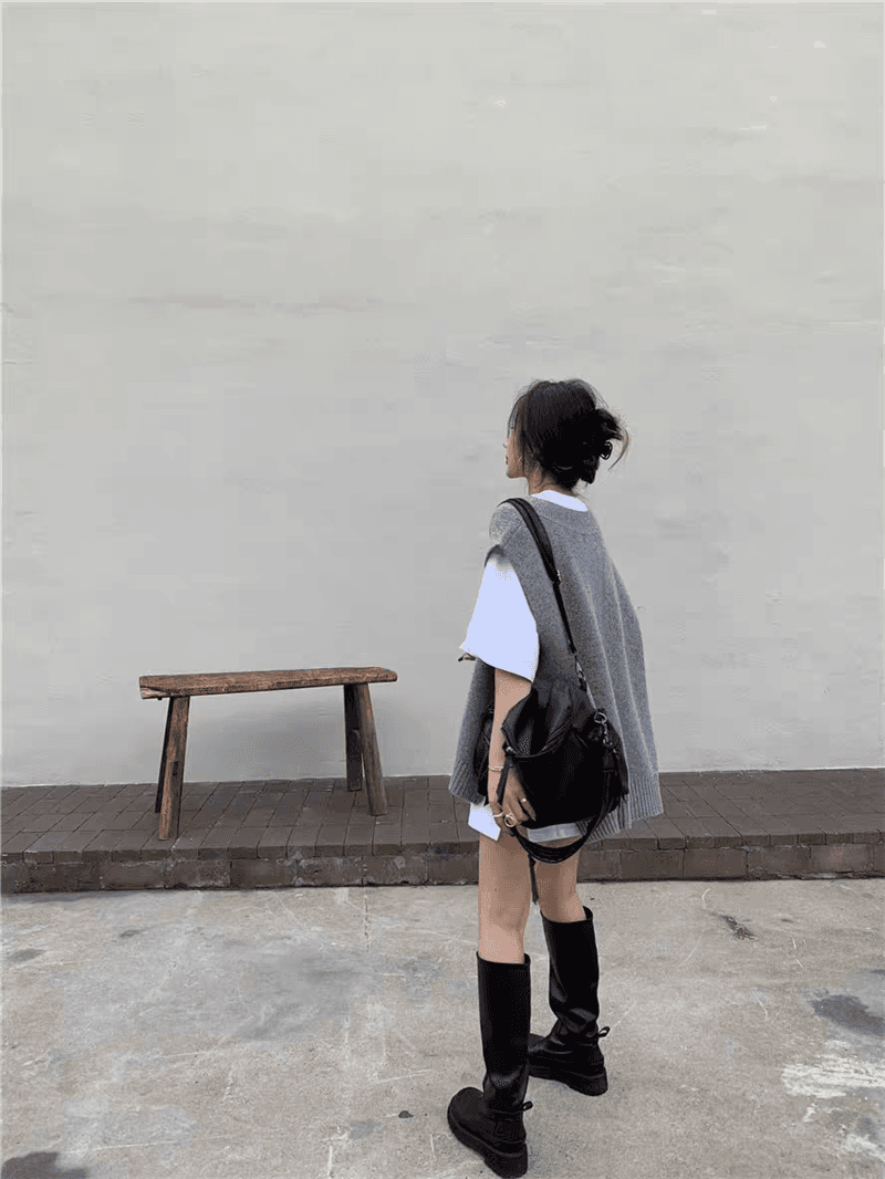 한국 ins 루즈핏 다용도 레트로 V넥 느긋한 작은 대중 양면 트임 스웨터 조끼 여자 상세 이미지 10